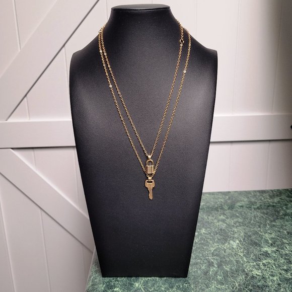 Fashion Jewelry Jewelry - 2 Piece Gold Lock and Key Necklace Set